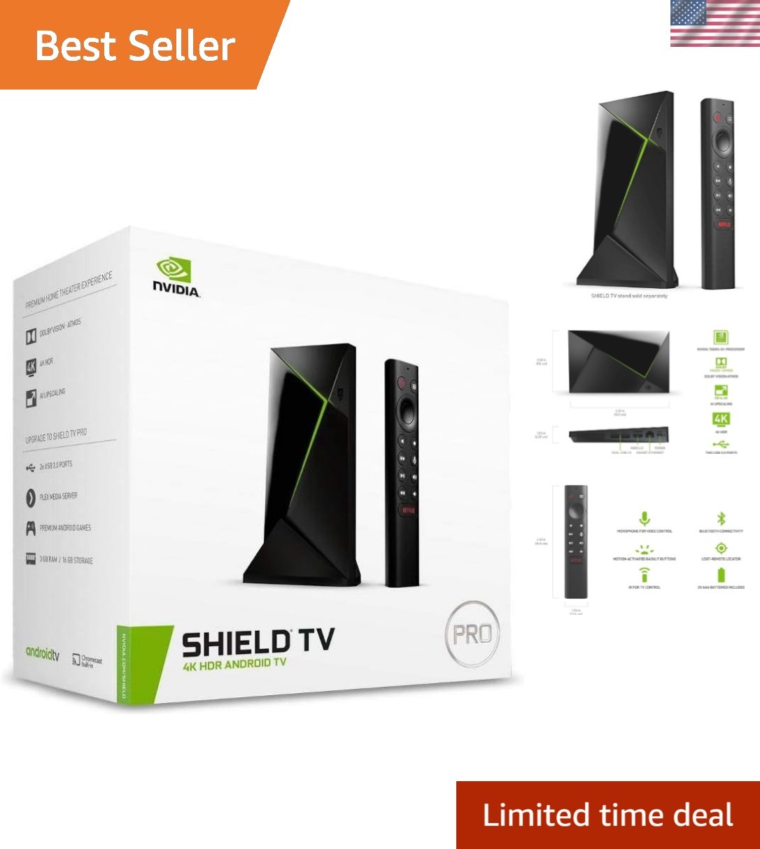 SHIELD Android TV Pro - Ultimate 4K HDR Streaming Media Player with AI Upscaling