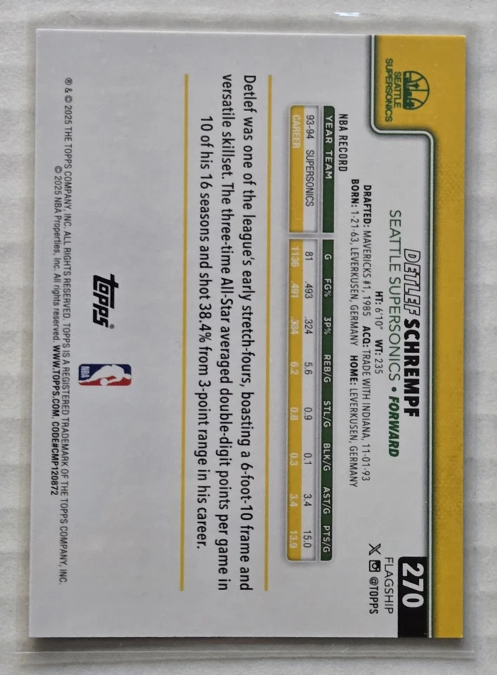 2025-26 Topps Flagship NBA Detlef Schrempf Negro/68 Seattle Foto 3 de 3