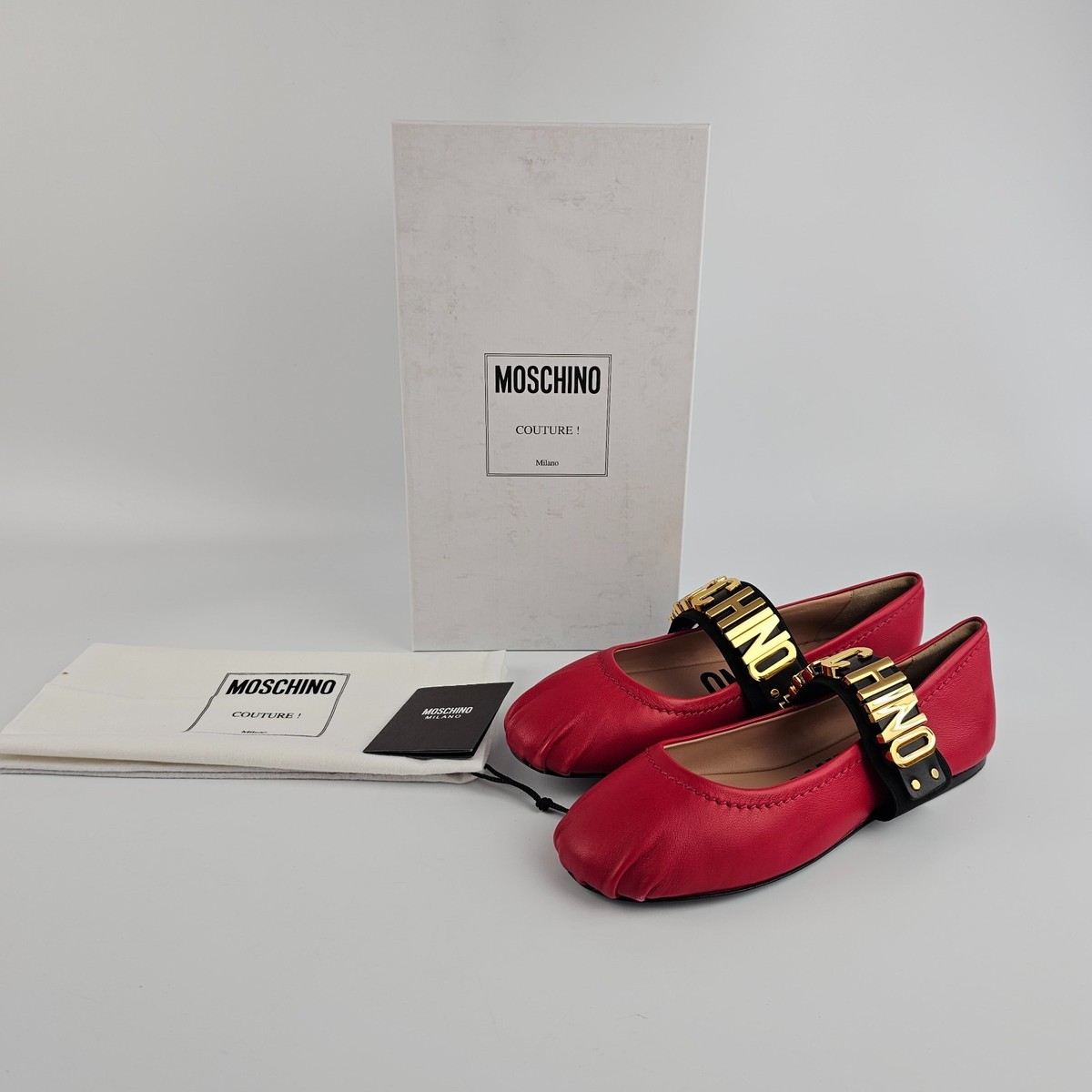 MOSCHINO Red Leather Ballerina Flats New | eBay