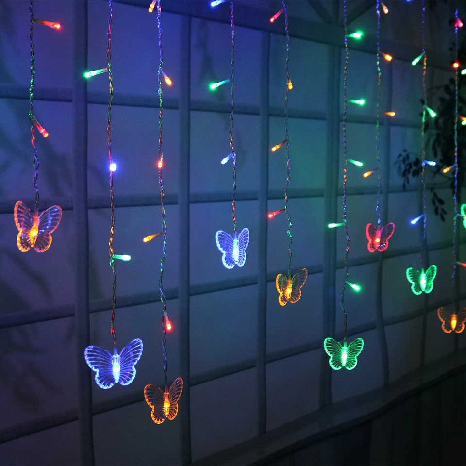 2 Packs 96 Butterfly Curtain Lights Fairy Lights String Lights Party Home Light - Image 2 of 4