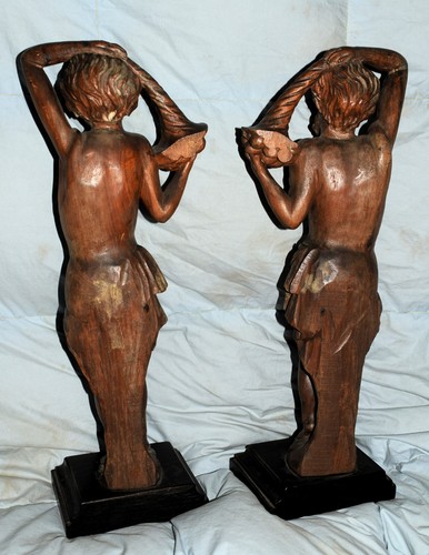 Scultura, putti con cornucopie - 58 cm - Legno angeli statue - Foto 13 di 20