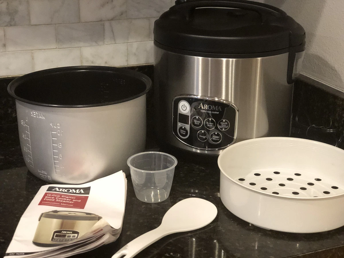 PREOWNED AROMA 10 CUP RICE COOKER / FOOD STEAMER ARC-1000 INSTR. BOOKS &  SPATULA