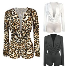Women Bodysuit Slim Fit Jumpsuit Bodycon Leotard Wedding Long Sleeve Daily Wear