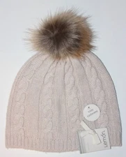 Lemon Women's Fluffy Cable Knit Beanie with Pompom - One Size - Lilac Ash - NEW