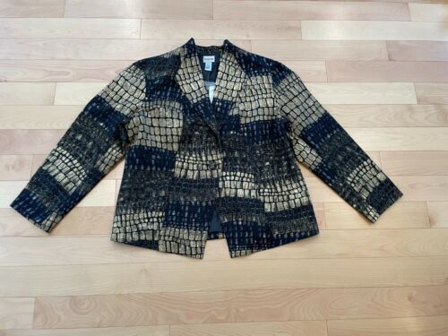Giacca Chico's Radiant Gold nera stampa alligatore cotone/seta nuova con etichetta taglia 3/XL - Foto 7 di 11