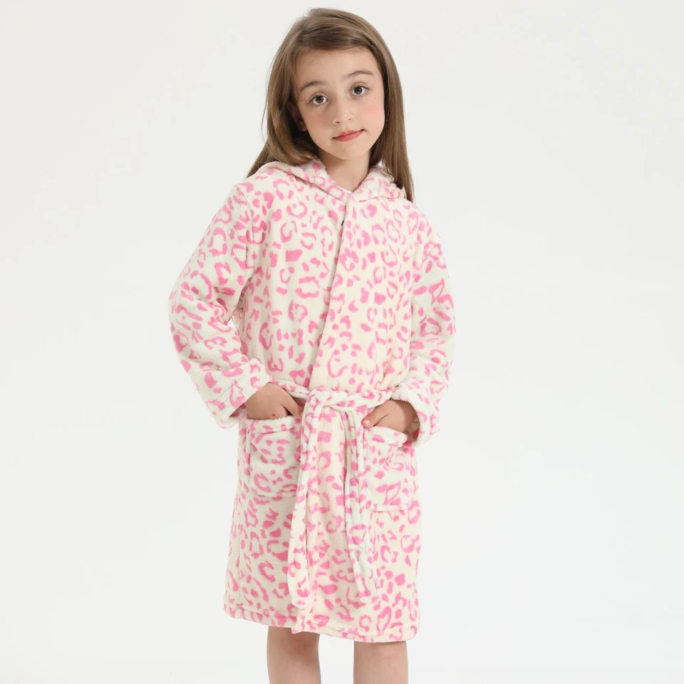Niños Niñas Batas Niño Pequeño Albornoz con Capucha Polar Pijama Vestido 3T-12Y Foto 2 de 4