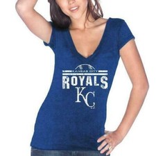Majestic Women's Kansas City Royals Wordmark Tri-blend V-Neck T-shirt Small