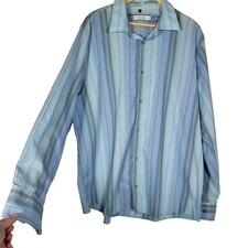 Calvin Klein Men's Button Down Cotton Blend Blue Striped Dress Shirt Size XXL