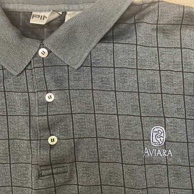 Ping Polo Golf Shirt Mens XL Blue Check Aviara Golf Club Logo Mercerized Cotton