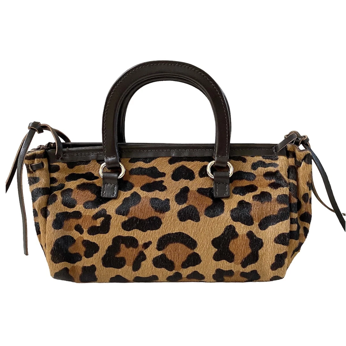 GENUINE PRADA BAG LEOPARD PRINT CALF HAIR & LEATHER TOP HANDLE