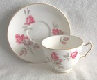 Vintage Crown Staffordshire Bone China Pink Roses Teacup and Saucer — photo 2