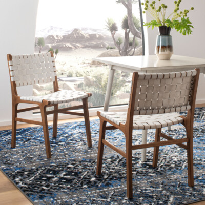 SAFAVIEH Taika Woven Leather Dining Chair Set of 2 | White