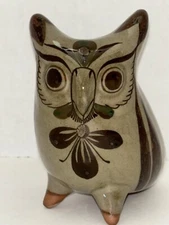 Vintage JORGE WILMOT Mexican Pottery Tonala Folk Art OWL, 4-1/2”, Signed