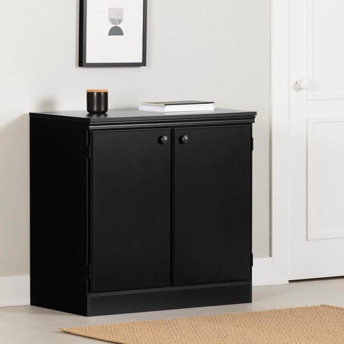 South Shore Accent Cabinets Classic 1 Adjustable Shelf Storage in Pure Black - Picture 2 of 10