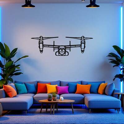 MV-22 Osprey Front Airplane Silhouette Metal Wall Art, Metal Aircraft Silhouette