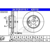 ATE 2X Bremsscheibe Vorne Ø288 Mm FüR Mercedes-Benz C-Klasse W203 W202 SLK R171