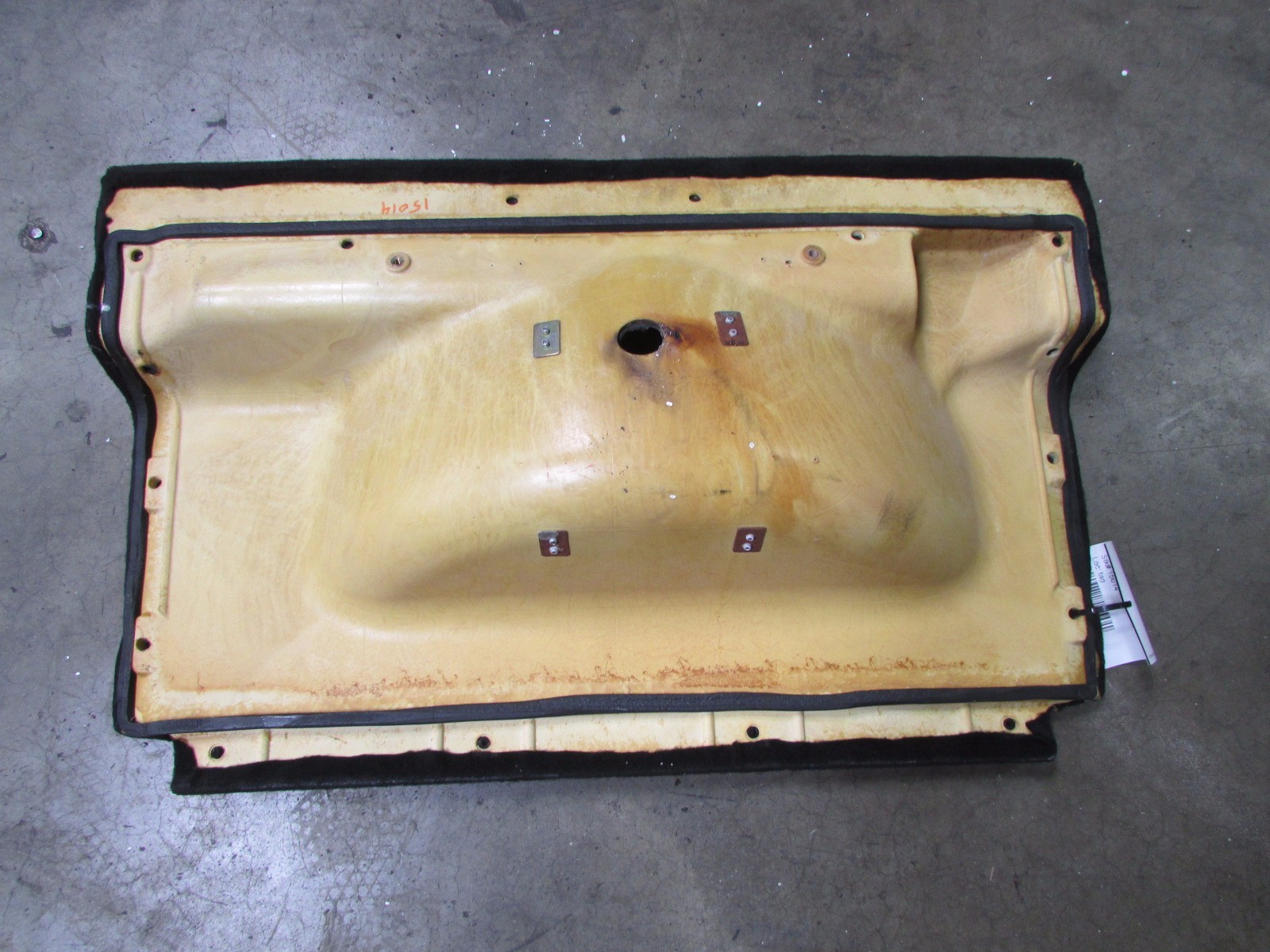 Ferrari F430, Back Wall Trunk Carpet w/ Black Belts, Used, Burnt, P/N 68140000
