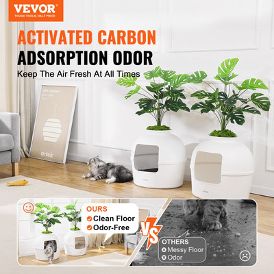VEVOR Odor-Free Plant Cat Litter Box - Stylish & Hidden with Artificial Plant