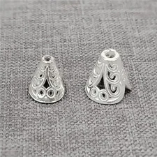 5 Sterling Silver Filigree Bead Caps 925 Silver Hollow Flower Tower Cone Cap