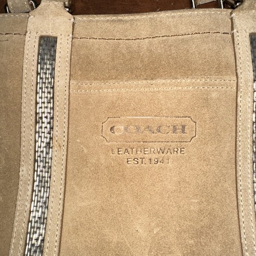 Coach Y2K Vintage Tan Suede Beaded Tote Bag Purse - Picture 2 of 6