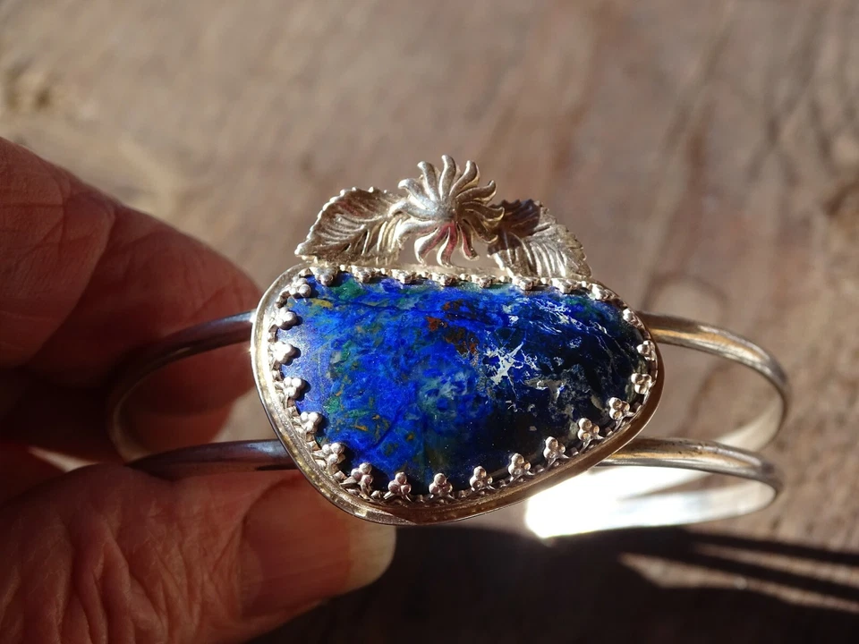 APACHE CHRYSOCOLLA BRACELETE DE PUNHO FEITO À MÃO PRATA ESTERLINA AJUSTE AJUSTÁVEL - Imagem 4 de 4