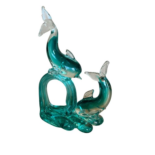 Vetro artistico di Murano delfini blu turchese che giocano sull'onda ~9" alto - Foto 2 di 8