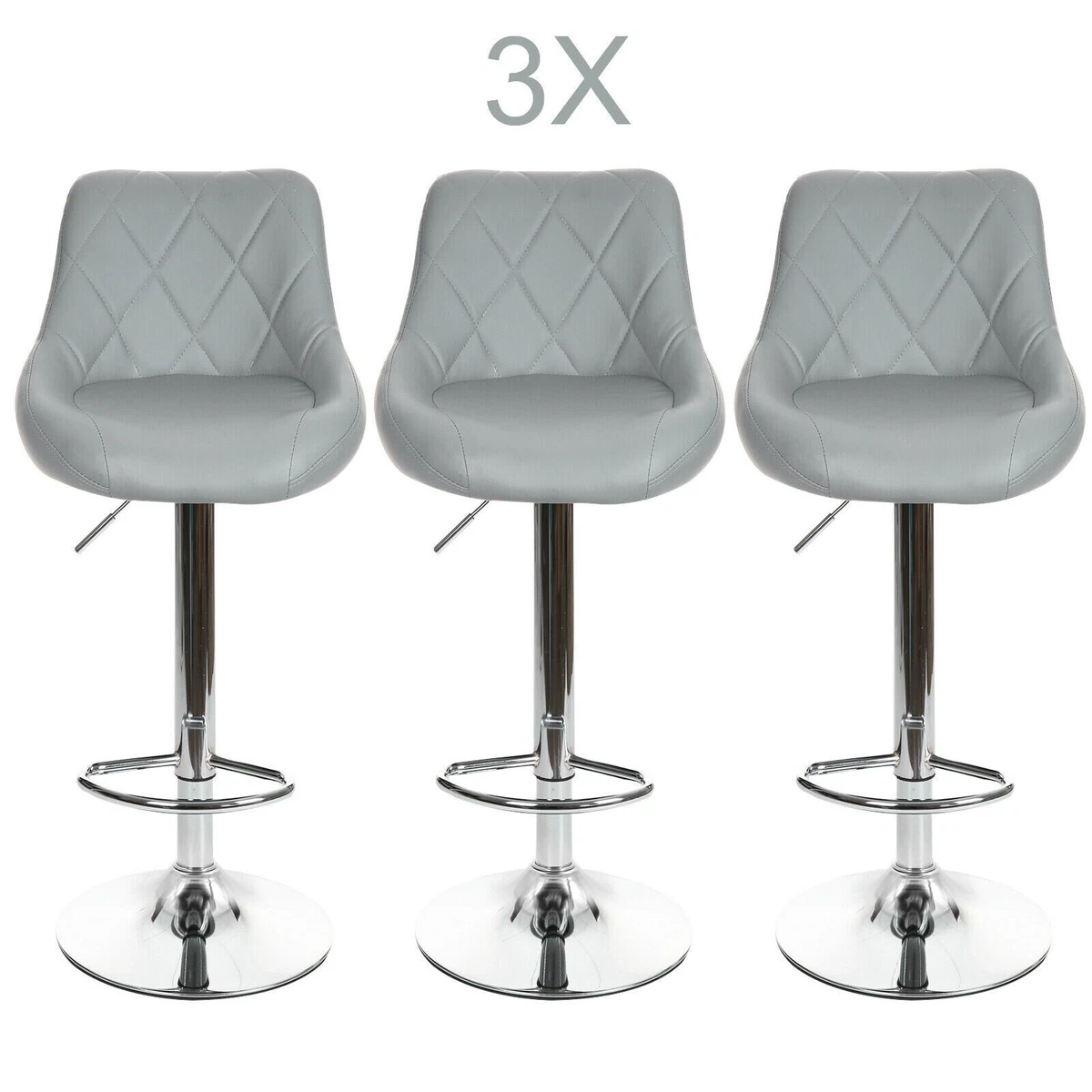 3 x Grey Bar Stools Faux Leather Milan set of 3 Barstools Kitchen Breakfast Bar