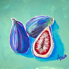 Tasty Figs Original Acrylic Wall Art Painting 11x14in Matted Frame Ready