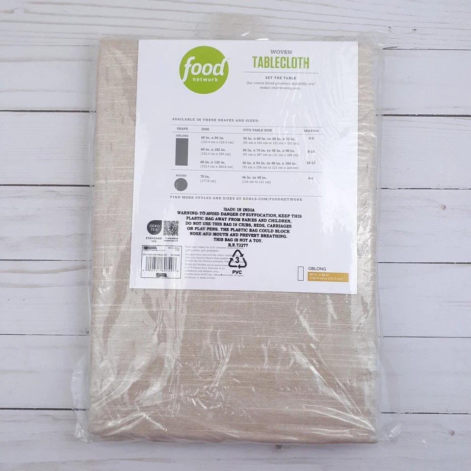Food Network Fabric Tablecloth 60x84 Easy Care Linen Kahki Cotton Blend - Image 3 of 3