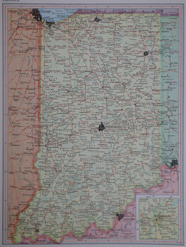 Vintage 1967 Rand McNally Atlas Map ~ STATE of INDIANA ~ Free S&H - Afbeelding 1 van 5