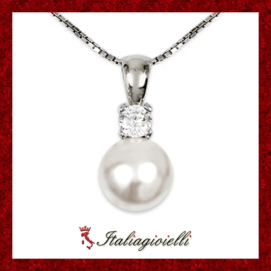 Elegante Collana Brillante Perla in Argento 925 Rodiato Oro Bianco - Immagine 2 di 4