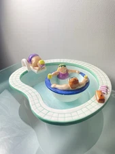 Vtg Lutos 1995 Dip Bowl Ceramic Swimming Pool Decoration Serving Party Set