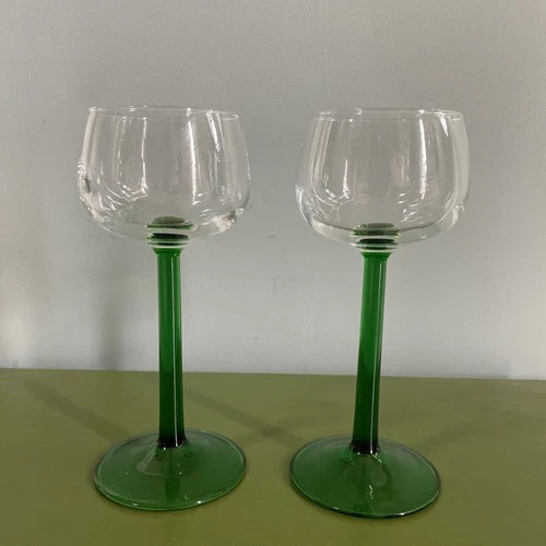 Set 2 Luminarc Emerald Green Goblet Made in France 6.5" Green Stem Cordial Glass