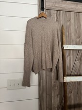 Cyrus Beige Knit Pullover Sweater L High Neck Long Sleeve Lightweight