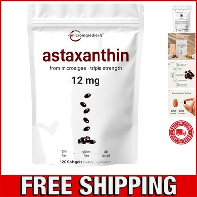 Astaxanthin 12mg with MCT Oil, 120 Softgels, 4  Supply |  Astaxanthin Antioxi...