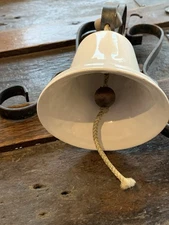 Vtg Hanging Ceramic Dinner Bell Metal Sconce Support Farmhouse Wall Decor