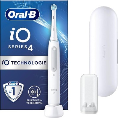 Oral-B iO Series 4 Quite White Elektrische Zahnbürste, 4 Putzmodi, Reiseetui