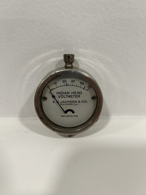 Vintage Indian Head Voltmeter E.O. Jackson Chicago 0-50V Electrical Meter 