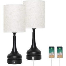 Set of 2 Touch Nightstand Bedside Table Lamps w/USB Port for Bedroom Living Room