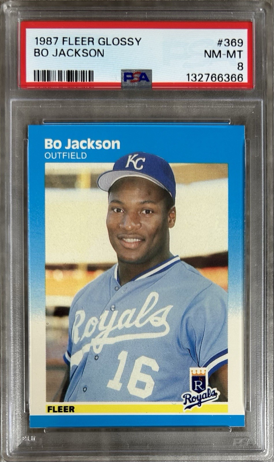 1987 FLEER GLOSSY BO JACKSON #369 RC ROYALS PSA 8 GRADED DEC 2025 PERFECT SLAB