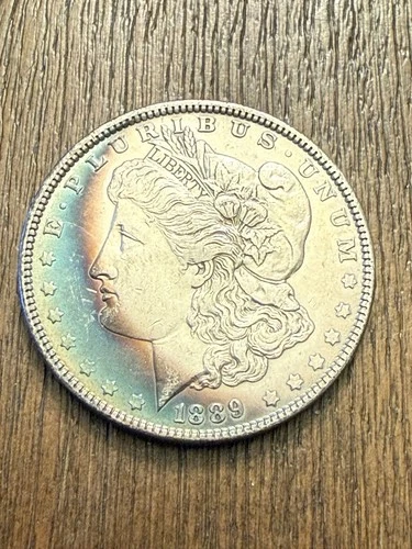 1889-P $1 MORGAN SILVER DOLLAR ✪ MONSTER CRESCENT RAINBOW TONED ✪ UNCIRCULATED