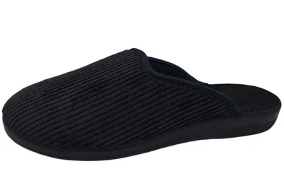 Padero Herren Pantoffel Schwarz für breite Füße geeignet in Weite H Hausschuhe