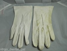 VTG BACMO Ivory White Colored Embroidered Leather Gloves Size 7
