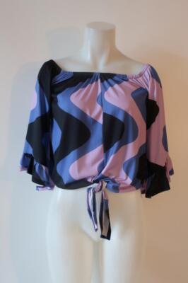 NWT Womens Vava By Joy Han Purple Black Wave Print Harriet Blouse Top S *