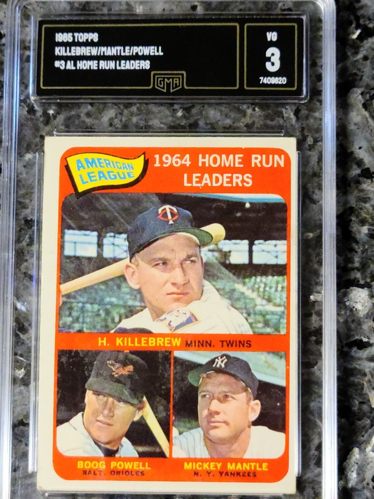 1965 Topps Home Run Leaders 3, Killebrew, Mickey Mantle, Powell GMA 3
