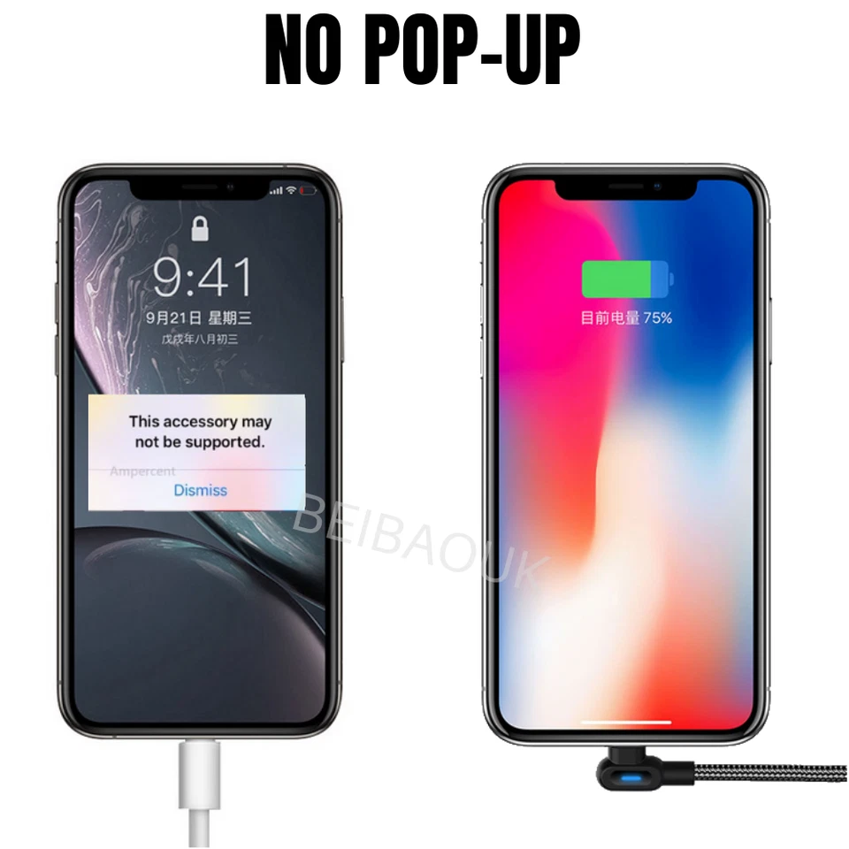 2PACK 6Ft 90 Degree Braided USB Charger Cable For iPhone 11 X 8 7 iPad Data Cord - Image 4 of 4