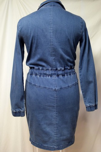 NWT Soho NY & Co Blue Stretch Denim LS Jean Dress-Brass Zippers-XS-S - Picture 2 of 6