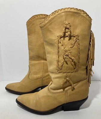 Vintage Zodiac Cowgirl Leather Boots Western Fringe Mustard 