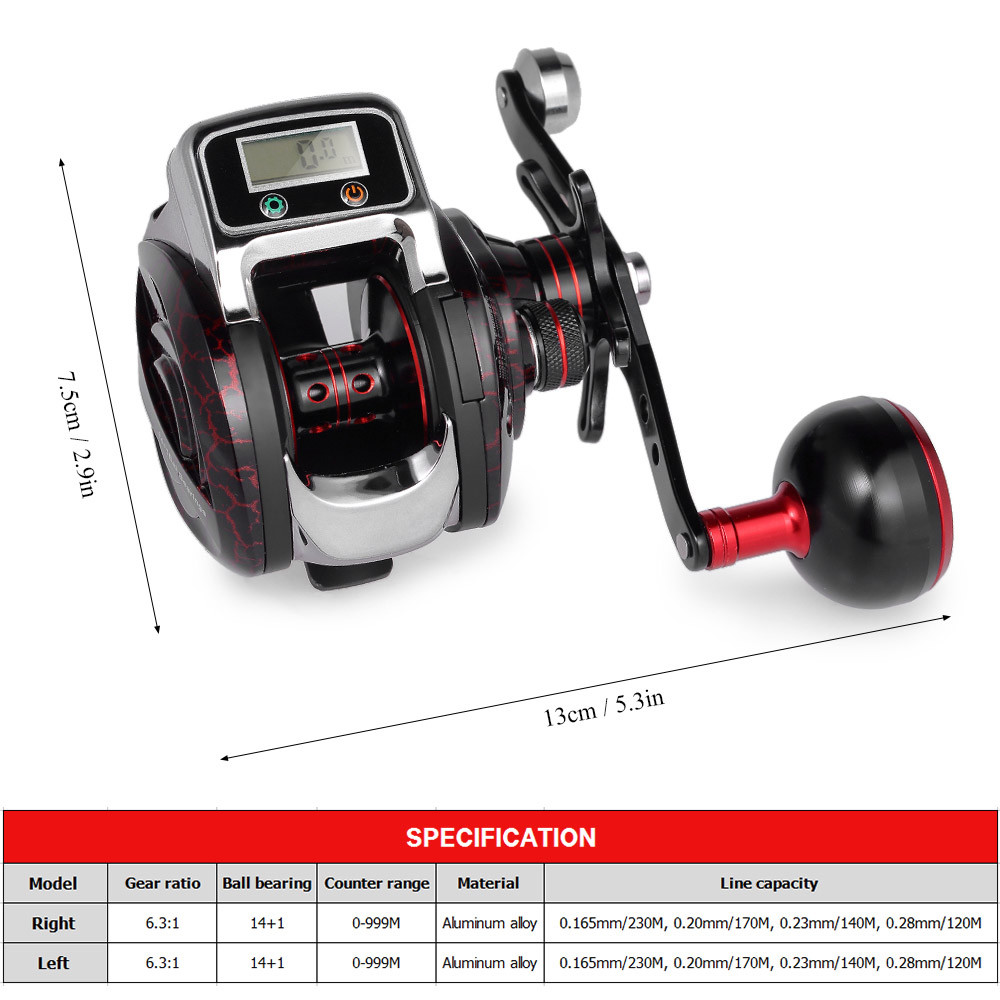 14+1BB Saltwater Baitcaster Fishing Reel Wheel with Digital Line