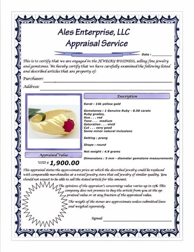 GENUINE 0.50 Cts RUBY RING 14K YELLOW GOLD - Free Certificate Appraisal - NWT - Picture 7 of 7